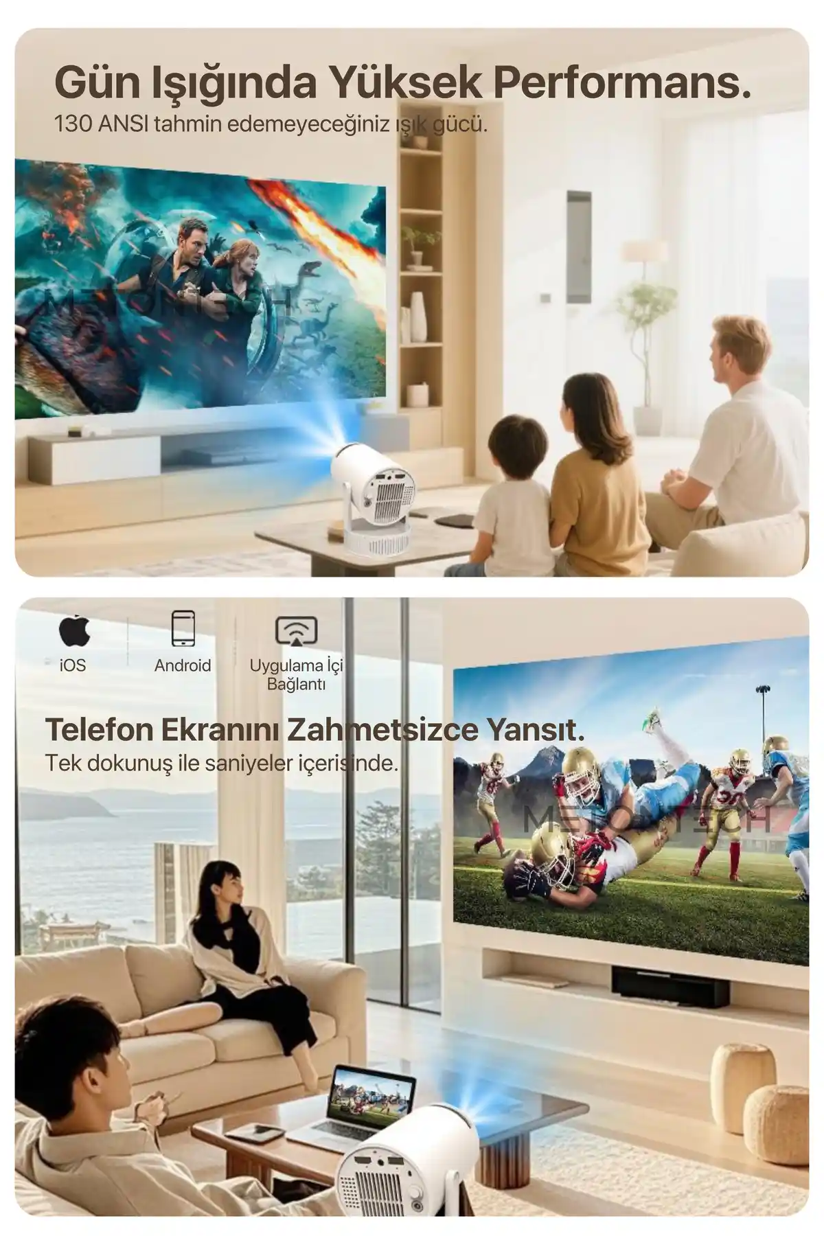  Dahili Bataryalı Android 4K Projeksiyon