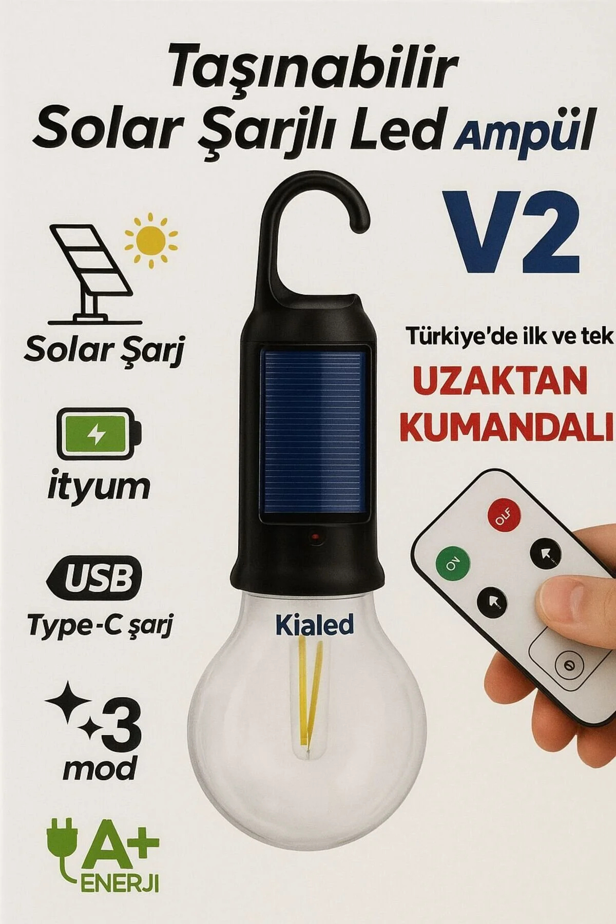 Kumandalı Solar Şarjlı LED Ampul