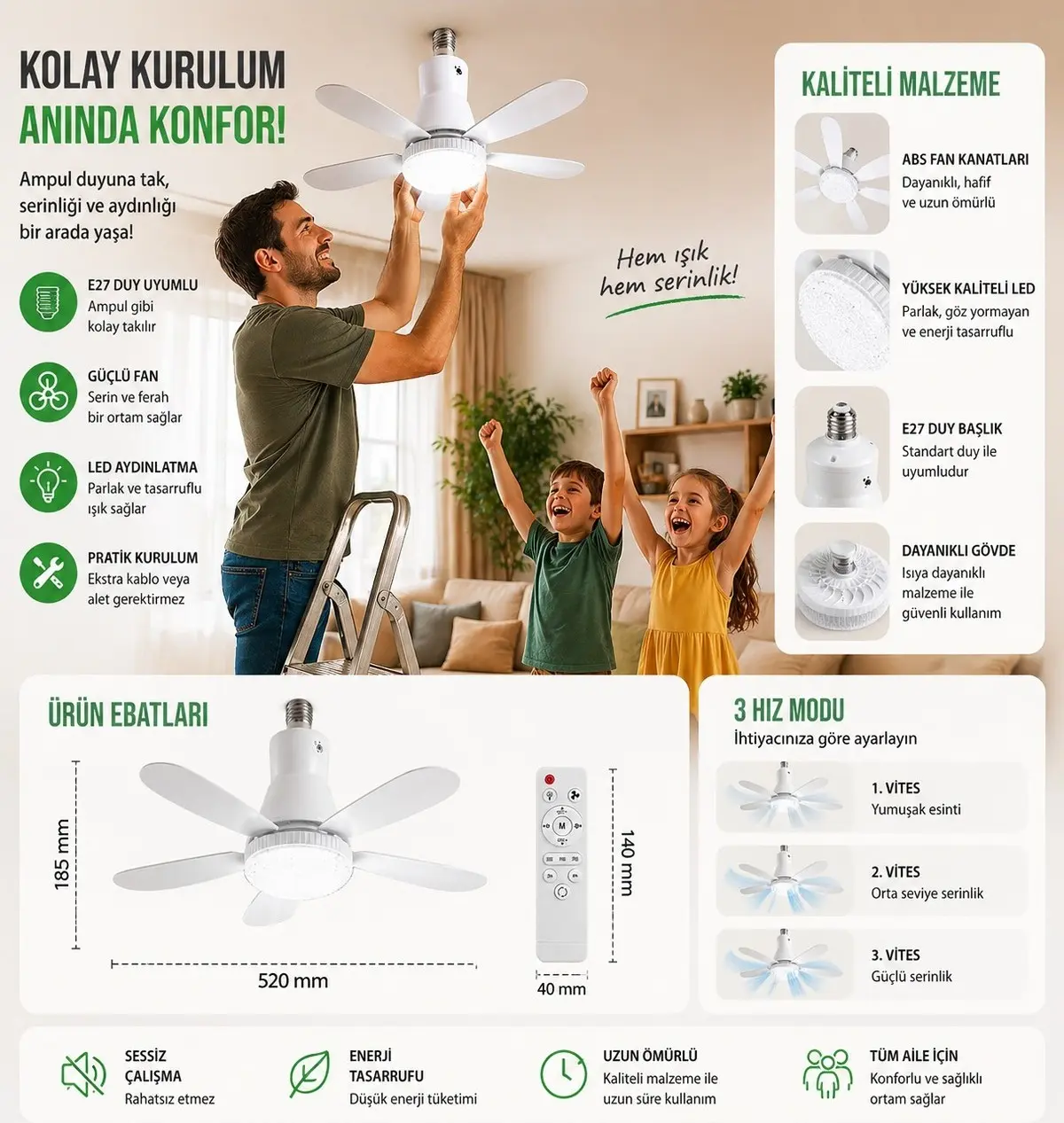 Fenomax Pervaneli Kristal Led Lamba Fan