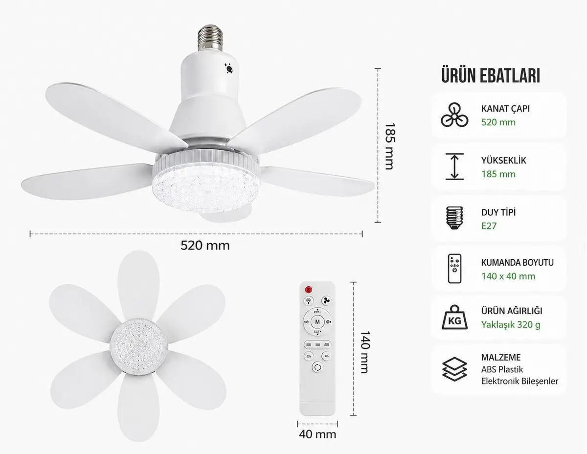 Fenomax Pervaneli Kristal Led Lamba Fan