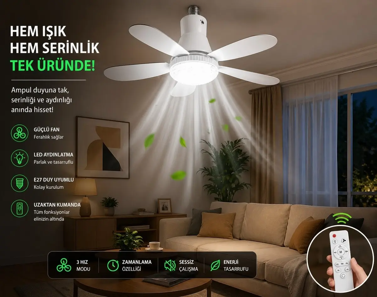 Fenomax Pervaneli Kristal Led Lamba Fan